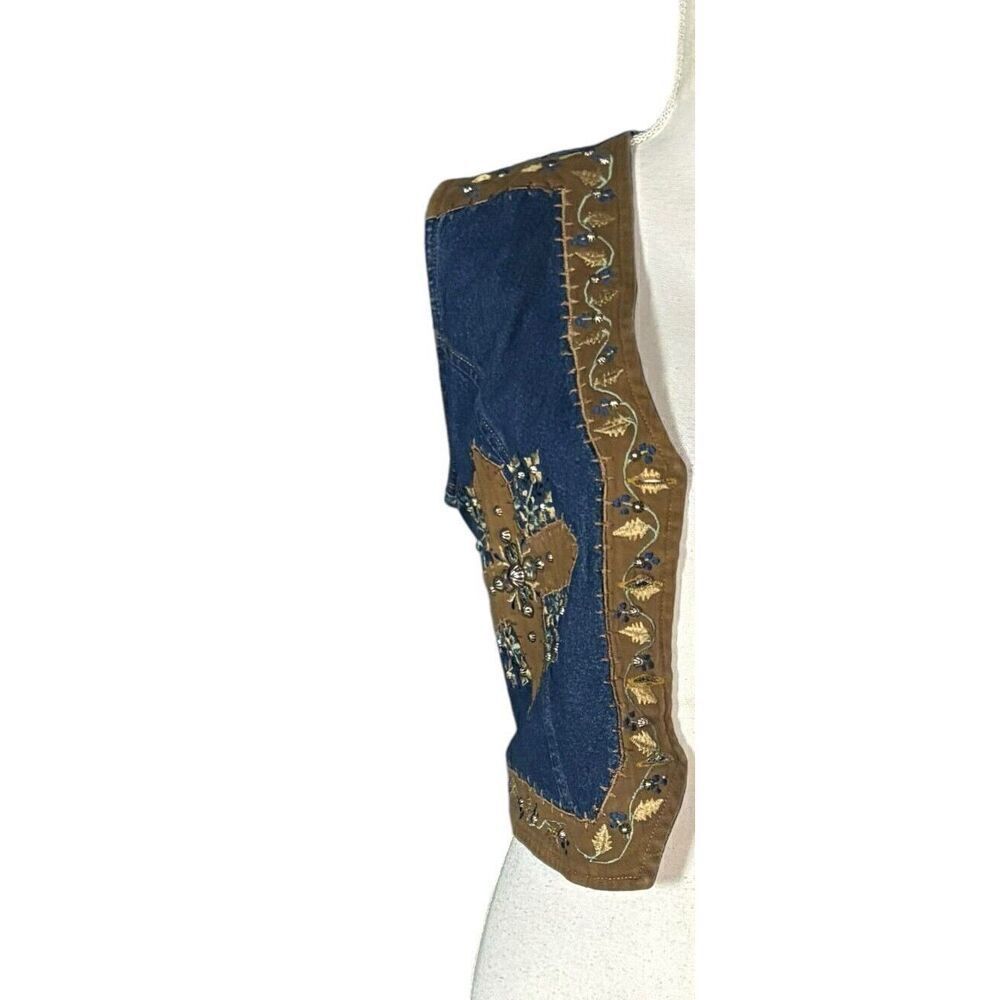 Studded Western Sleeveless Cropped Vest Size Medium Cross Blue Boho Festival - Picture 9 of 13